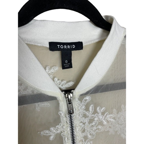 Torrid Size 0‎ Large Ivory Lace Mesh Embroidered Bomber Jacket Long Sleeve Zip - Picture 5 of 12